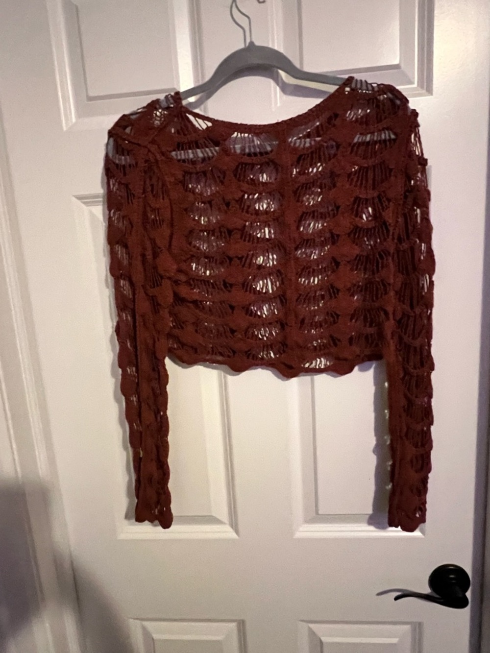 Willow Root Open-Weave Crop Top in Rust Brown